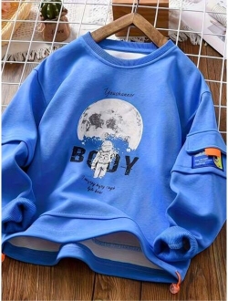 Boys Astronaut Slogan Graphic Flap Pocket Thermal Lined Pullover