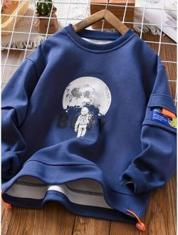 Boys Astronaut Slogan Graphic Flap Pocket Thermal Lined Pullover