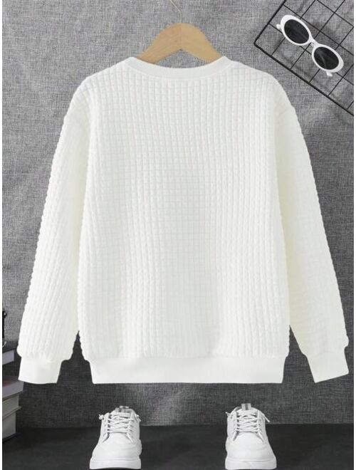 SHEIN Kids EVRYDAY Tween Boys Casual Drop shoulder Sports Sweatshirt With Letter Applique Detail For Autumn And Winter