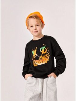 JNSQ Tween Boy Cartoon Graphic Drop Shoulder Pullover