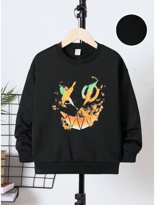 JNSQ Tween Boy Cartoon Graphic Drop Shoulder Pullover