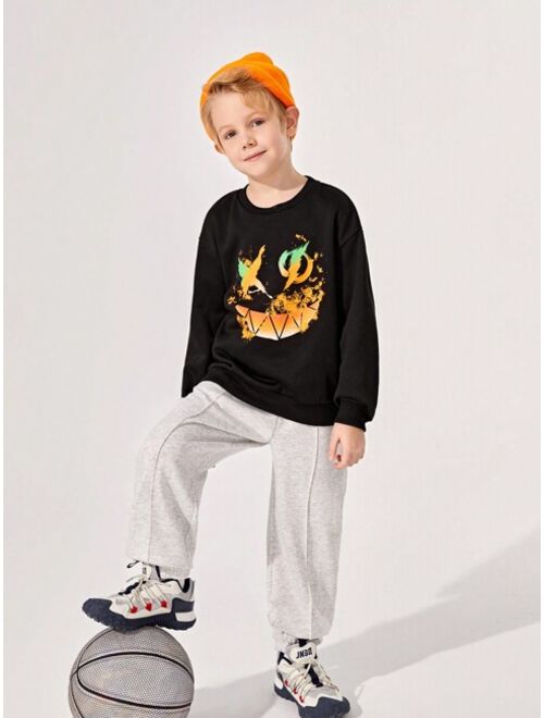 JNSQ Tween Boy Cartoon Graphic Drop Shoulder Pullover