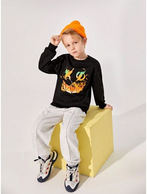 JNSQ Tween Boy Cartoon Graphic Drop Shoulder Pullover