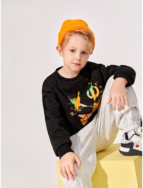 JNSQ Tween Boy Cartoon Graphic Drop Shoulder Pullover