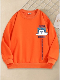 Tween Boy Slogan Cartoon Graphic Thermal Lined Sweatshirt