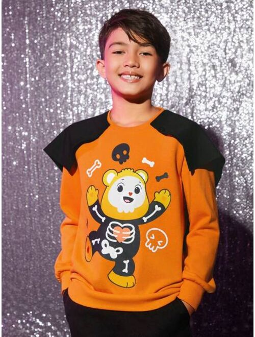 SHEIN X Care Bears Tween Boy Cartoon Graphic Two Tone Sweatshirt