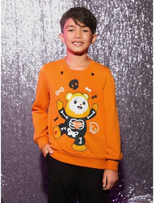 SHEIN X Care Bears Tween Boy Cartoon Graphic Two Tone Sweatshirt