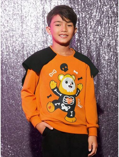 SHEIN X Care Bears Tween Boy Cartoon Graphic Two Tone Sweatshirt