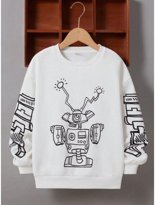 SHEIN Tween Boys Cartoon Robot Print Thermal Lined Sweatshirt