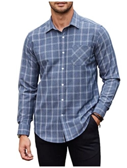 Tinkwell Men's Plaid Button Down Shirts Long Sleeve Dress Shirt Casual Business Shirts