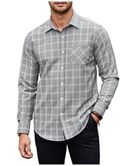 Tinkwell Men's Plaid Button Down Shirts Long Sleeve Dress Shirt Casual Business Shirts