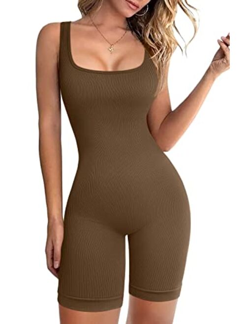 OQQ Women's Yoga Rompers Ribbed One Piece Sleeveless Tank Tops Exercise Romper