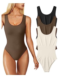 Women's 3 Piece Bodysuits Sexy Sleeveless Round Neck Shapewear Tank Tops Bodysuits