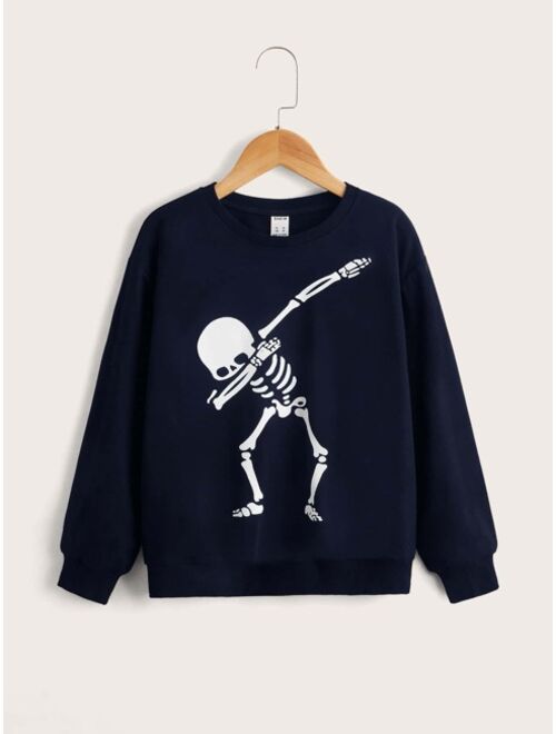 SHEIN Kids EVRYDAY Tween Boy Skeleton Print Sweatshirt