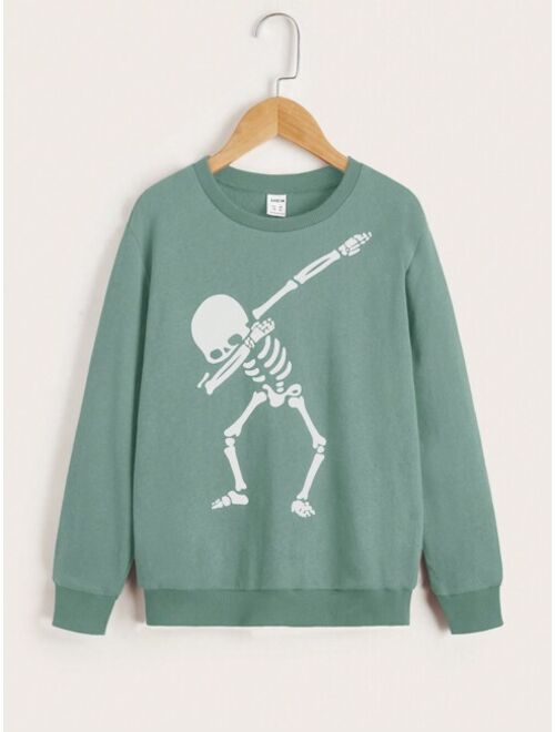 SHEIN Kids EVRYDAY Tween Boy Skeleton Print Sweatshirt