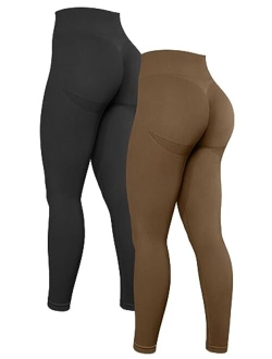 Women's 2 Piece High Waist Workout Butt Lifting Leggings Tummy Control Ruched Booty Smile Yoga Pants