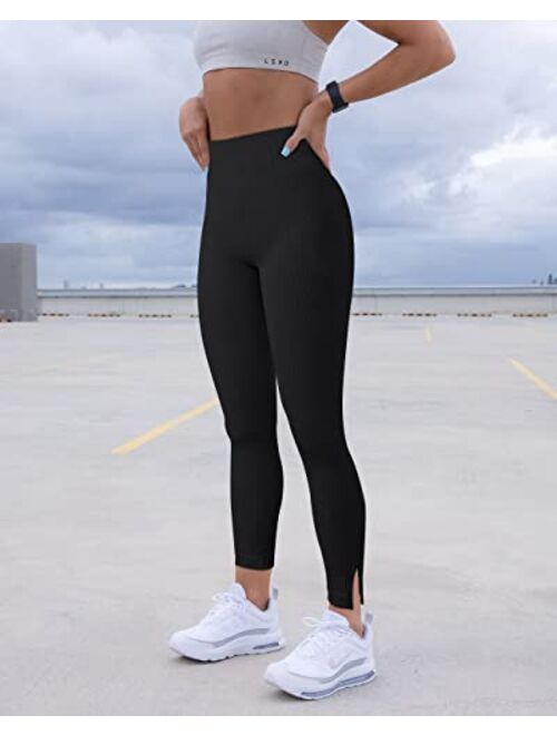 OQQ Women 2 Piece Leggings Workout Tights Tummy Control Ribbed Gym Exercise Girl Yoga Pants