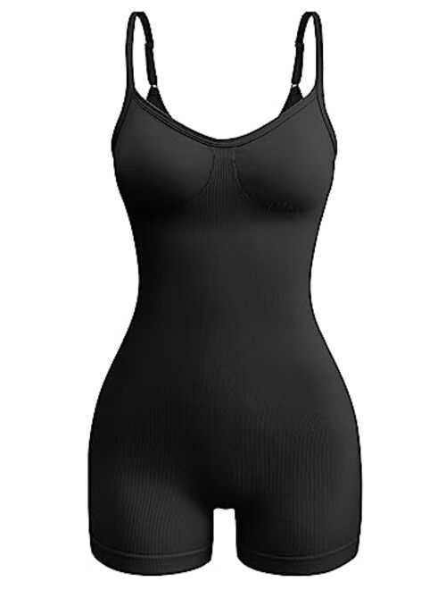 OQQ Women's Yoga Rompers Ribbed One Piece Spaghetti Strap Sleeveless Tops Romper