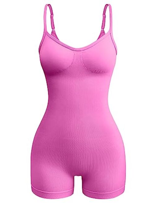 OQQ Women's Yoga Rompers Ribbed One Piece Spaghetti Strap Sleeveless Tops Romper