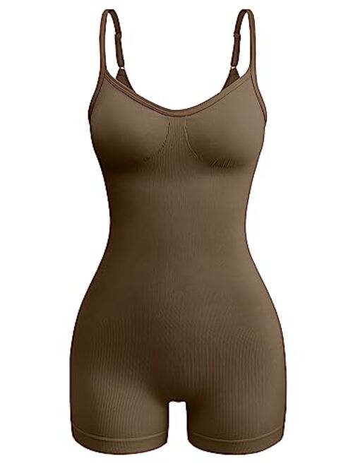 OQQ Women's Yoga Rompers Ribbed One Piece Spaghetti Strap Sleeveless Tops Romper