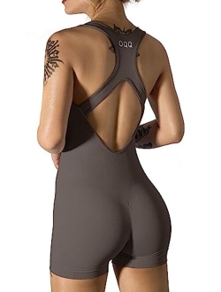 Women's Yoga Rompers One Piece Sleeveless Backless Padded Sports Bra Tank Tops Exercise Romper