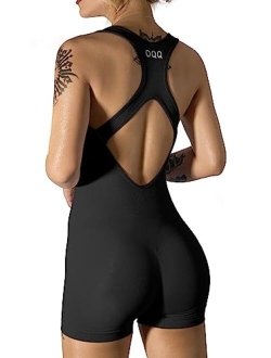 Women's Yoga Rompers One Piece Sleeveless Backless Padded Sports Bra Tank Tops Exercise Romper