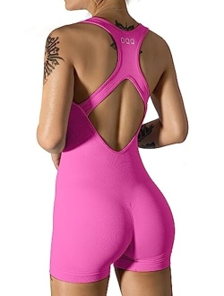 Women's Yoga Rompers One Piece Sleeveless Backless Padded Sports Bra Tank Tops Exercise Romper