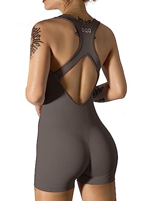 OQQ Women's Yoga Rompers One Piece Sleeveless Backless Padded Sports Bra Tank Tops Exercise Romper