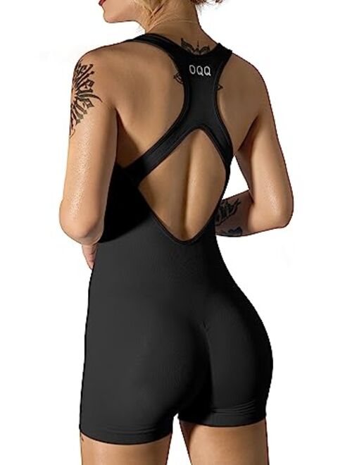 OQQ Women's Yoga Rompers One Piece Sleeveless Backless Padded Sports Bra Tank Tops Exercise Romper