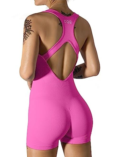 OQQ Women's Yoga Rompers One Piece Sleeveless Backless Padded Sports Bra Tank Tops Exercise Romper