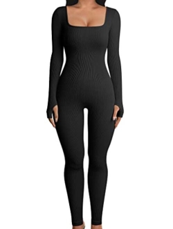 Women Yoga Jumpsuits Workout Ribbed Long Sleeve Sport Jumpsuits