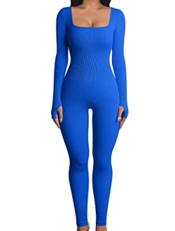 Women Yoga Jumpsuits Workout Ribbed Long Sleeve Sport Jumpsuits