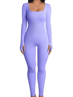 Women Yoga Jumpsuits Workout Ribbed Long Sleeve Sport Jumpsuits