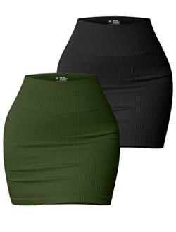 Women's 2 Piece Skirts Basic Versatile Stretchy Ribbed Casual High Waist Mini Skirt