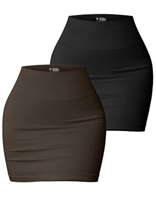 OQQ Women's 2 Piece Skirts Basic Versatile Stretchy Ribbed Casual High Waist Mini Skirt