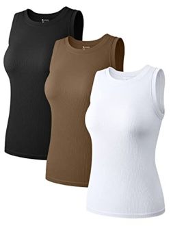 Women's 3 Piece Sleeveless Tops Crew Neck Stretch Fitted Layer Tee Shirts Tank Tops