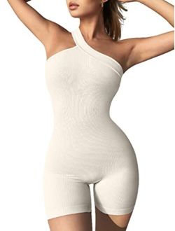 OQQ Women's Yoga Rompers Ribbed One Piece Sleeveless Tank Tops Exercise  Romper