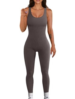 Women's Jumpsuits Ribbed One Piece Tank Tops Rompers Sleeveless Yoga Exercise Jumpsuits