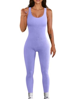 Women's Jumpsuits Ribbed One Piece Tank Tops Rompers Sleeveless Yoga Exercise Jumpsuits