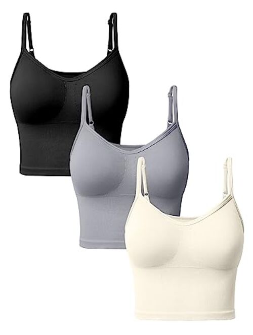 OQQ Women's 3 Piece Tops Seamless Workout Exercise Adjustable Spaghetti Strips Shirts Yoga with Sports Bra Crop Tops