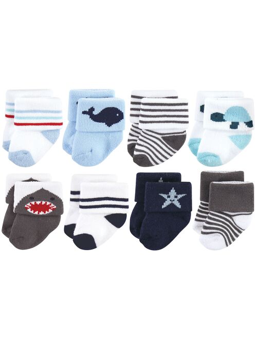 Hudson Baby Infant Boy Cotton Rich Newborn and Terry Socks, Sea Creatures