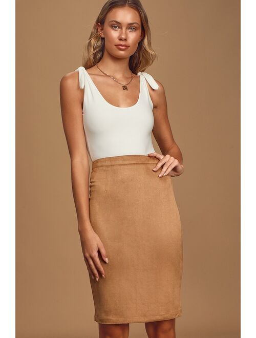 Lulus Superpower Tan Suede Pencil Skirt