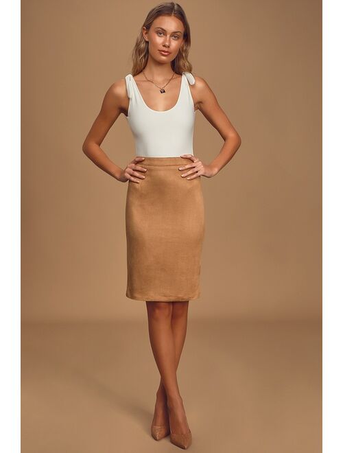 Lulus Superpower Tan Suede Pencil Skirt