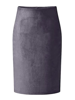 CHARTOU Womens Lightweight Elastic-Waist Faux Suede Leather Side Split Hip Packaged Skirt