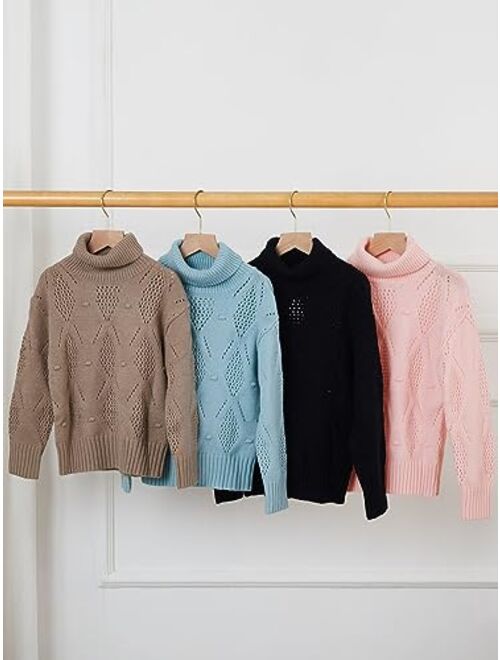 Haloumoning Girls Turtleneck Sweaters Kids Long Batwing Sleeve Chunky Knit Pullover Jumper 5-14 Years