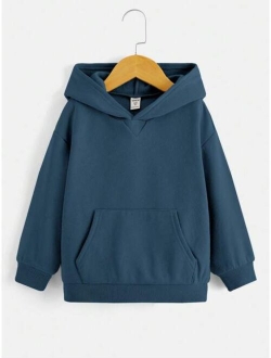 SHEIN Kids EVRYDAY Young Boy Kangaroo Pocket Drop Shoulder Hoodie