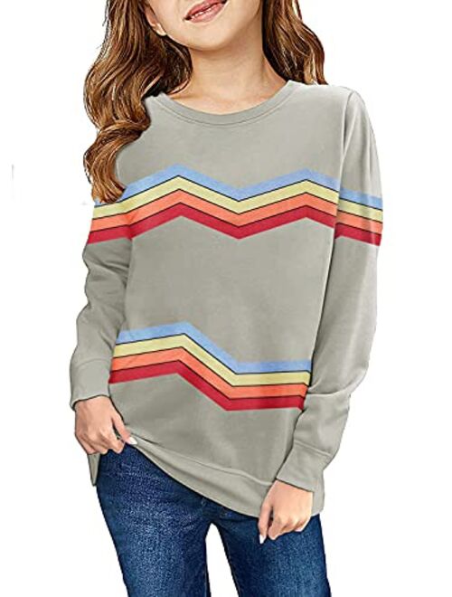 Haloumoning Girls Striped Color Block Sweatshirts Kids Tie Dye Crewneck Long Sleeve Pullover Tops 4-15 Years