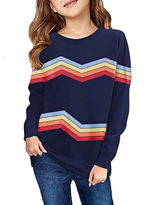 Haloumoning Girls Striped Color Block Sweatshirts Kids Tie Dye Crewneck Long Sleeve Pullover Tops 4-15 Years