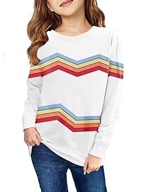 Haloumoning Girls Striped Color Block Sweatshirts Kids Tie Dye Crewneck Long Sleeve Pullover Tops 4-15 Years