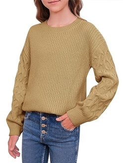 Haloumoning Girls Pullover Sweaters Kids Cable Knit Long Sleeve Boat Neck Jumper Tops Clothes